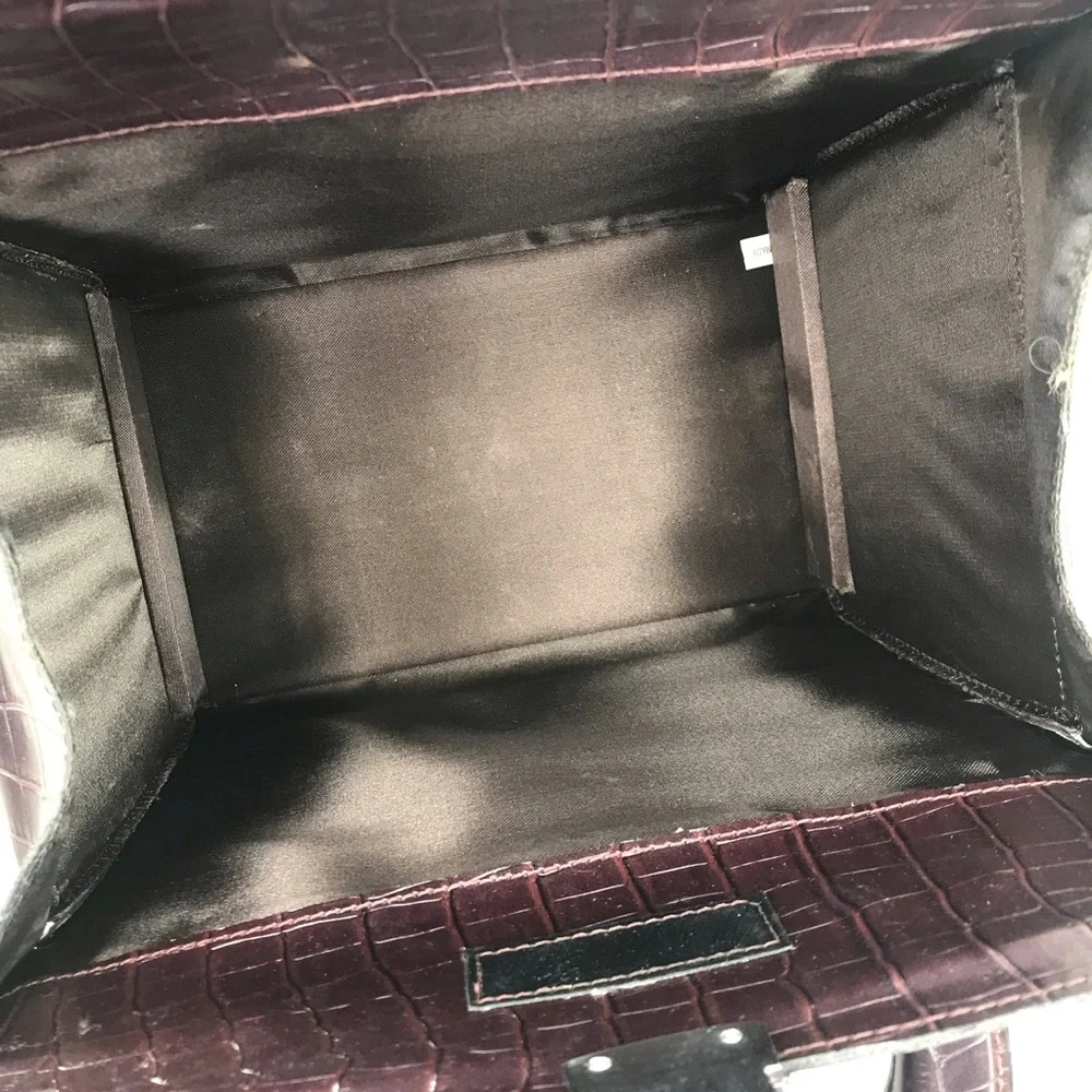 Marshall Fields Brown Croc Embossed Faux Leather Case Bag Travel Lock